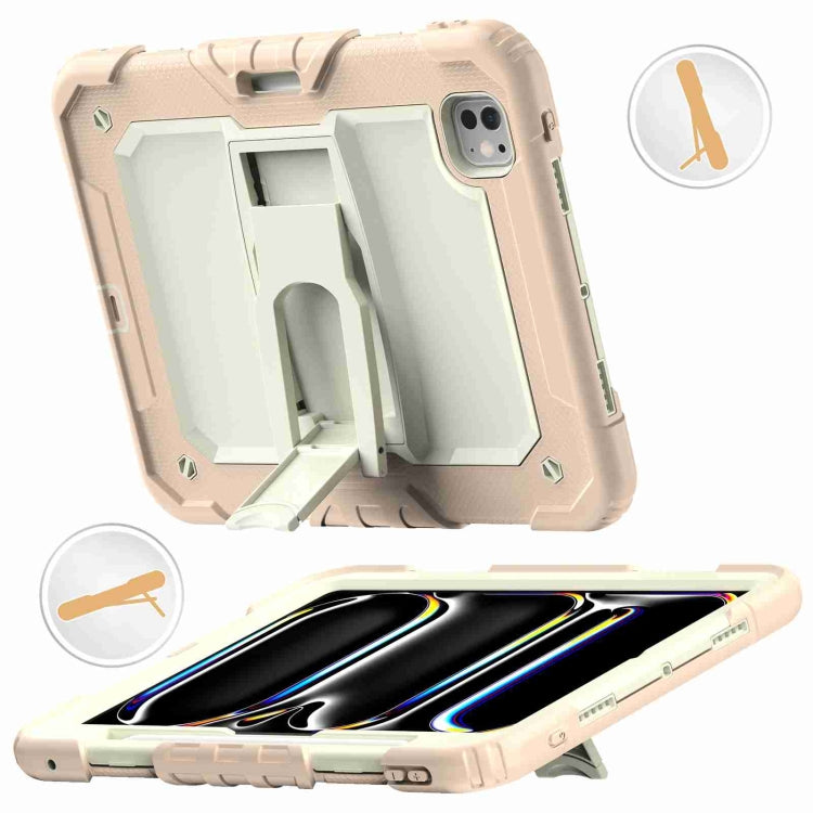 For iPad Pro 11 2024 Silicone Hydric PC Tablet Case with Shoulder Strap & Holder(Beige Rose Gold) - iPad Pro 11 2024 Cases by PMC TechLife | Online Shopping South Africa | PMC TechLife | Buy Now Pay Later Mobicred