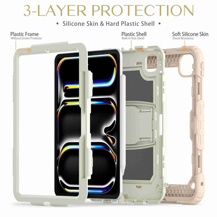 For iPad Pro 11 2024 Silicone Hydric PC Tablet Case with Shoulder Strap & Holder(Beige Rose Gold) - iPad Pro 11 2024 Cases by PMC TechLife | Online Shopping South Africa | PMC TechLife | Buy Now Pay Later Mobicred