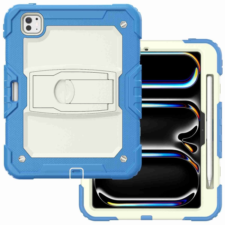 For iPad Pro 11 2024 Silicone Hydric PC Tablet Case with Shoulder Strap & Holder(Beige Cyan-blue) - iPad Pro 11 2024 Cases by PMC TechLife | Online Shopping South Africa | PMC TechLife | Buy Now Pay Later Mobicred