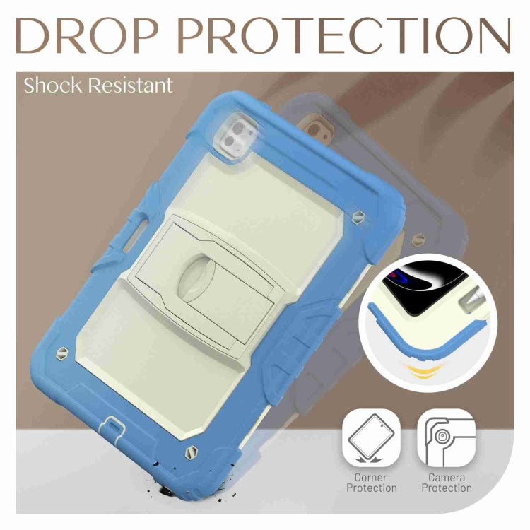 For iPad Pro 11 2024 Silicone Hydric PC Tablet Case with Shoulder Strap & Holder(Beige Cyan-blue) - iPad Pro 11 2024 Cases by PMC TechLife | Online Shopping South Africa | PMC TechLife | Buy Now Pay Later Mobicred