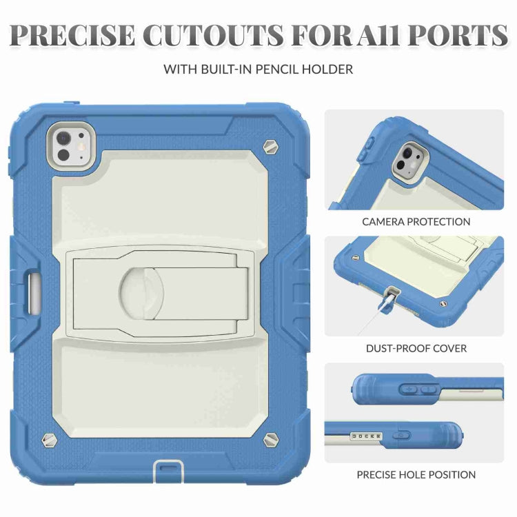 For iPad Pro 11 2024 Silicone Hydric PC Tablet Case with Shoulder Strap & Holder(Beige Cyan-blue) - iPad Pro 11 2024 Cases by PMC TechLife | Online Shopping South Africa | PMC TechLife | Buy Now Pay Later Mobicred