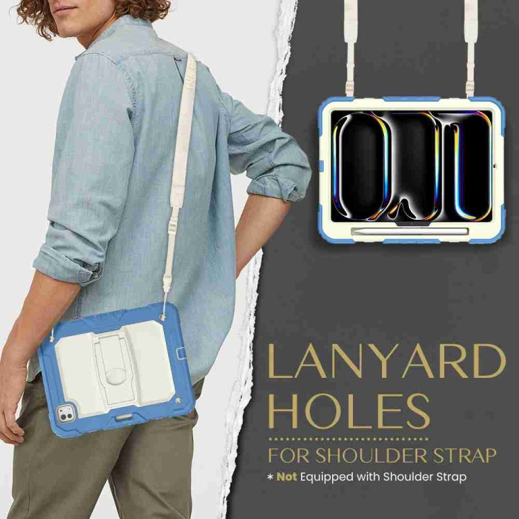 For iPad Pro 11 2024 Silicone Hydric PC Tablet Case with Shoulder Strap & Holder(Beige Cyan-blue) - iPad Pro 11 2024 Cases by PMC TechLife | Online Shopping South Africa | PMC TechLife | Buy Now Pay Later Mobicred