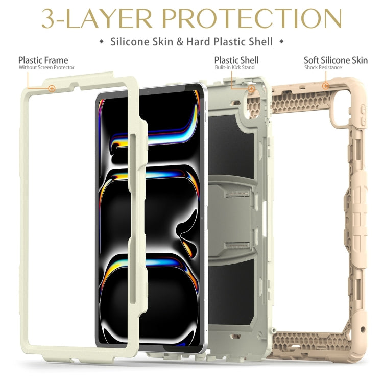 For iPad Pro 13 2024 Silicone Hydric PC Tablet Case with Shoulder Strap & Holder(Beige Rose Gold) - iPad Pro 13 2024 Cases by PMC TechLife | Online Shopping South Africa | PMC TechLife | Buy Now Pay Later Mobicred