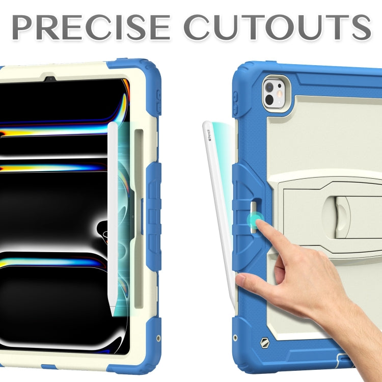 For iPad Pro 13 2024 Silicone Hydric PC Tablet Case with Shoulder Strap & Holder(Beige Cyan-blue) - free shipping - PMC TechLife - Order now!