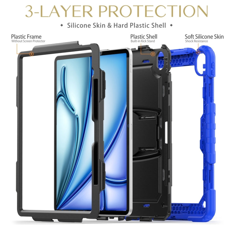 For iPad Air 13 2025 / 2024 Silicone Hydric PC Tablet Case with Shoulder Strap & Holder(Blue) - iPad Air 13 2025 / 2024 Cases by PMC TechLife | Online Shopping South Africa | PMC TechLife | Buy Now Pay Later Mobicred