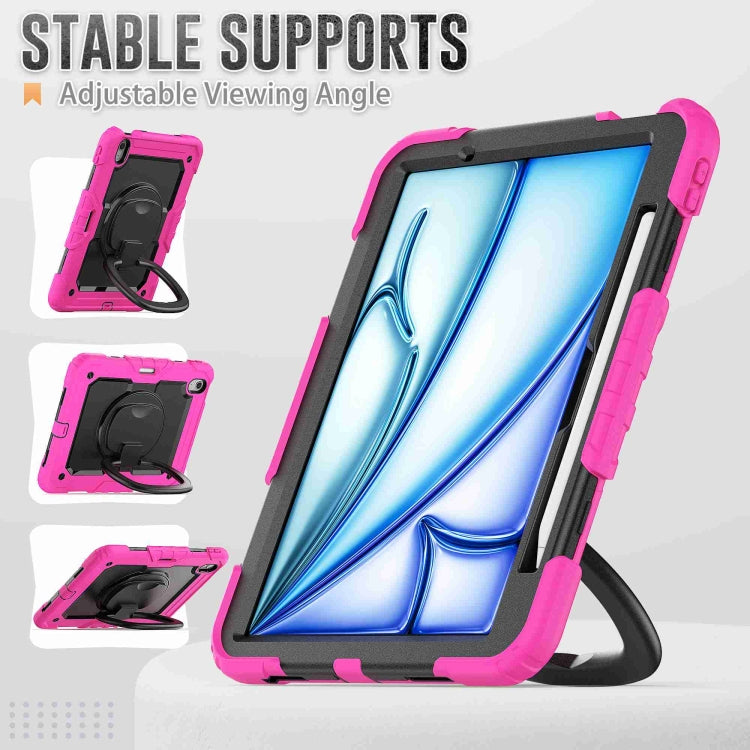 For iPad Air 11 2024 Handle Silicone Hydric PC Tablet Case with Shoulder Strap(Rose Red) - iPad Air 11 2024 Cases by PMC TechLife | Online Shopping South Africa | PMC TechLife | Buy Now Pay Later Mobicred