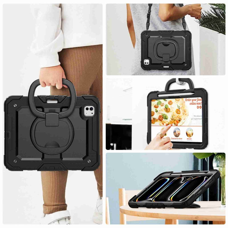 For iPad Pro 11 2024 Handle Silicone Hydric PC Tablet Case with Shoulder Strap(Black) - iPad Pro 11 2024 Cases by PMC TechLife | Online Shopping South Africa | PMC TechLife | Buy Now Pay Later Mobicred