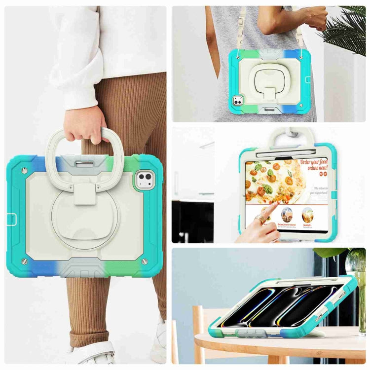 For iPad Pro 11 2024 Handle Silicone Hydric PC Tablet Case with Shoulder Strap(Camouflage Light Blue) - free shipping - PMC TechLife - Order now!