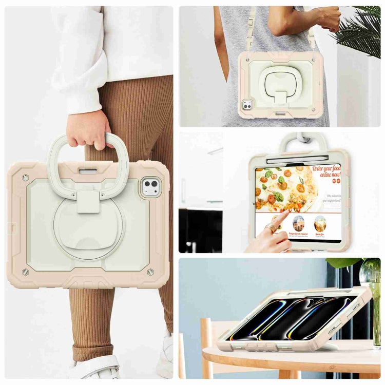 For iPad Pro 11 2024 Handle Silicone Hydric PC Tablet Case with Shoulder Strap(Beige Rose Gold) - iPad Pro 11 2024 Cases by PMC TechLife | Online Shopping South Africa | PMC TechLife | Buy Now Pay Later Mobicred