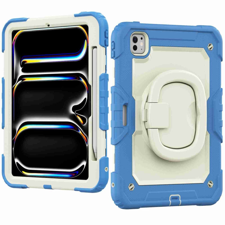 For iPad Pro 11 2024 Handle Silicone Hydric PC Tablet Case with Shoulder Strap(Beige Cyan-blue) - iPad Pro 11 2024 Cases by PMC TechLife | Online Shopping South Africa | PMC TechLife | Buy Now Pay Later Mobicred