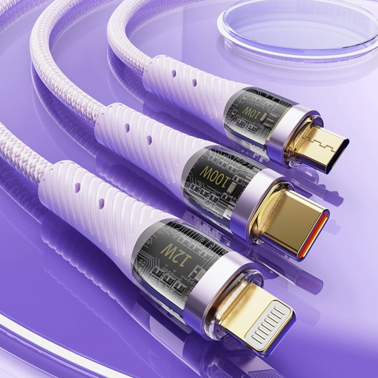 ROCK G20 1.5m 100W 3 in 1 USB-C / Type-C Fast Charging Data Cable(Purple) - free shipping - PMC TechLife - Order now!