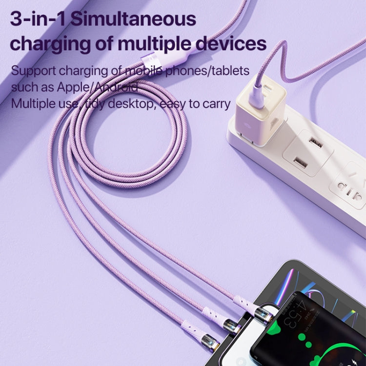 ROCK G20 1.5m 100W 3 in 1 USB-C / Type-C Fast Charging Data Cable(Purple) - free shipping - PMC TechLife - Order now!