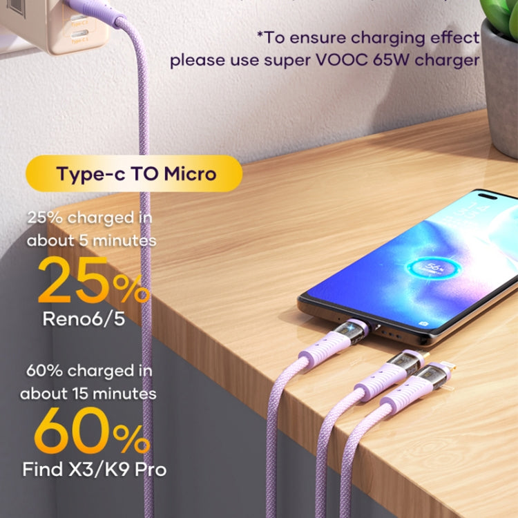 ROCK G20 1.5m 100W 3 in 1 USB-C / Type-C Fast Charging Data Cable(Purple) - free shipping - PMC TechLife - Order now!