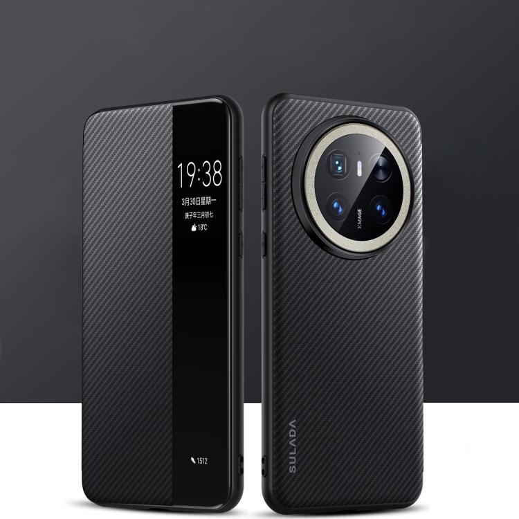 For Huawei Mate 70 SULADA Kevlar 600D Texture Smart Window Leather Phone Case(Black) - Huawei Cases by SULADA | Online Shopping South Africa | PMC TechLife | Buy Now Pay Later Mobicred