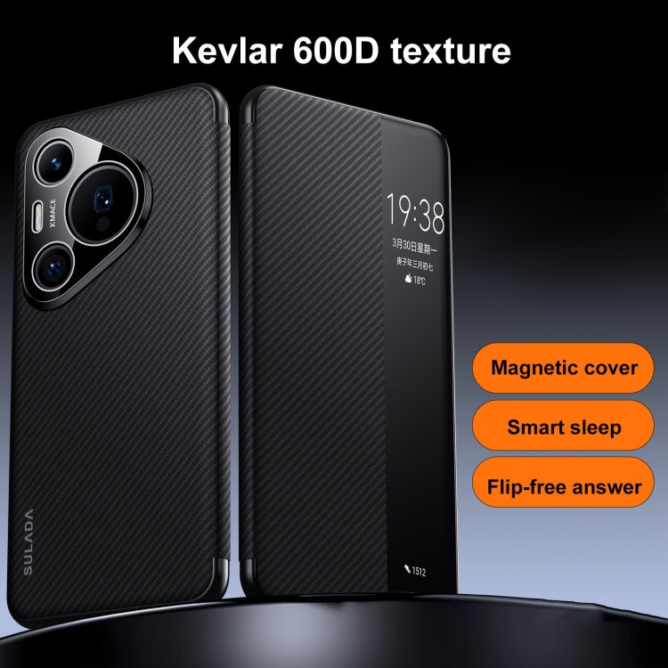 For Huawei Pura 70 SULADA Kevlar 600D Texture Smart Window Leather Phone Case(Blue) - free shipping - PMC Jewellery - Order now!