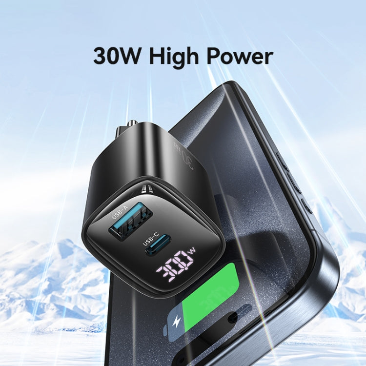 USAMS CC229 30W USB+USB-C / Type-C Dual Port GaN Digital Display Charger, Specifications: EU Plug(Black) - free shipping - PMC Jewellery - Order now!