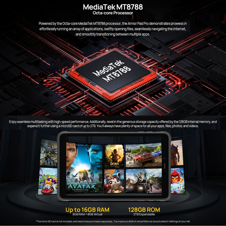 Ulefone Armor Pad Pro Rugged Tablet PC, 8GB+128GB, 8 inch Android 13 MediaTek MT8788 Octa Core 4G Network, EU Plug(Black) - free shipping - PMC TechLife - Order now!