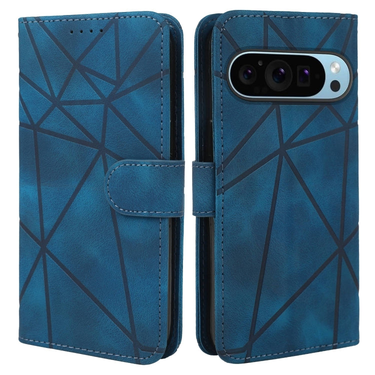 For Google Pixel 9 Pro XL Skin Feel Geometric Lines Leather Phone Case(Blue) - Google Cases by PMC TechLife | Online Shopping South Africa | PMC TechLife | Buy Now Pay Later Mobicred
