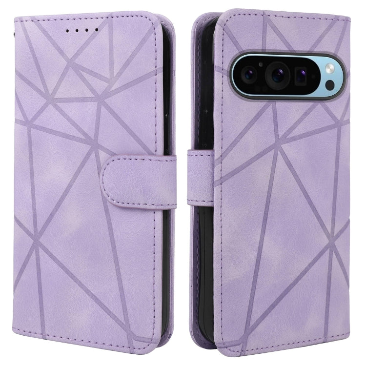 For Google Pixel 9 Pro XL Skin Feel Geometric Lines Leather Phone Case(Purple) - free shipping - PMC TechLife - Order now!