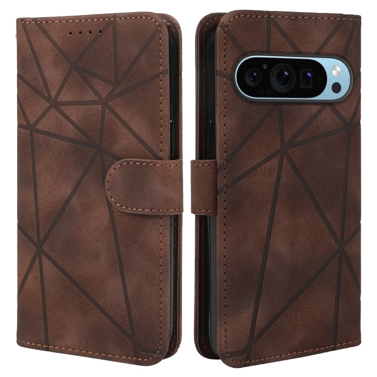 For Google Pixel 9 Pro XL Skin Feel Geometric Lines Leather Phone Case(Brown) - free shipping - PMC TechLife - Order now!