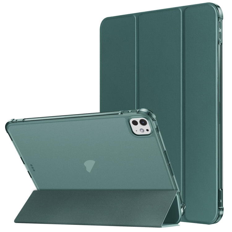 For iPad Pro 11 2024 Tri-fold Holder TPU Cover Frosted Leather Smart Tablet Case withh Pen Slot(Dark Green) - iPad Pro 11 2024 Cases by PMC TechLife | Online Shopping South Africa | PMC TechLife | Buy Now Pay Later Mobicred