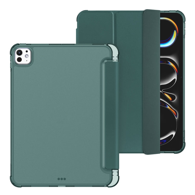 For iPad Pro 11 2024 Tri-fold Holder TPU Cover Frosted Leather Smart Tablet Case withh Pen Slot(Dark Green) - iPad Pro 11 2024 Cases by PMC TechLife | Online Shopping South Africa | PMC TechLife | Buy Now Pay Later Mobicred