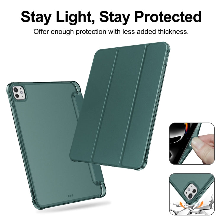 For iPad Pro 11 2024 Tri-fold Holder TPU Cover Frosted Leather Smart Tablet Case withh Pen Slot(Dark Green) - iPad Pro 11 2024 Cases by PMC TechLife | Online Shopping South Africa | PMC TechLife | Buy Now Pay Later Mobicred