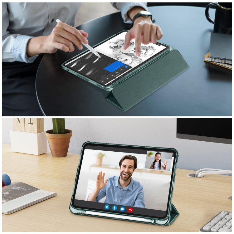 For iPad Pro 11 2024 Tri-fold Holder TPU Cover Frosted Leather Smart Tablet Case withh Pen Slot(Dark Green) - iPad Pro 11 2024 Cases by PMC TechLife | Online Shopping South Africa | PMC TechLife | Buy Now Pay Later Mobicred
