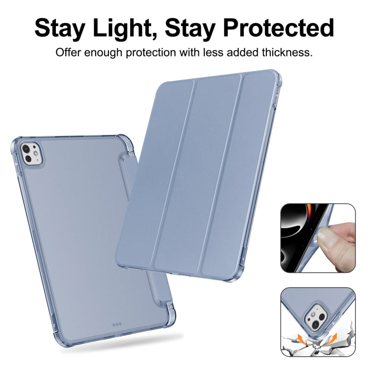 For iPad Pro 11 2024 Tri-fold Holder TPU Cover Frosted Leather Smart Tablet Case withh Pen Slot(Purple) - iPad Pro 11 2024 Cases by PMC TechLife | Online Shopping South Africa | PMC TechLife | Buy Now Pay Later Mobicred