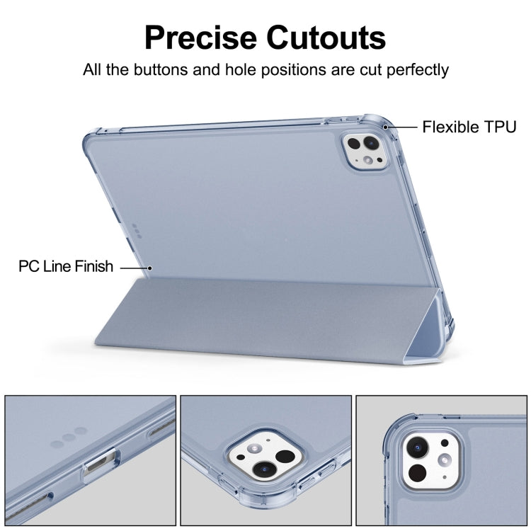 For iPad Pro 11 2024 Tri-fold Holder TPU Cover Frosted Leather Smart Tablet Case withh Pen Slot(Purple) - iPad Pro 11 2024 Cases by PMC TechLife | Online Shopping South Africa | PMC TechLife | Buy Now Pay Later Mobicred