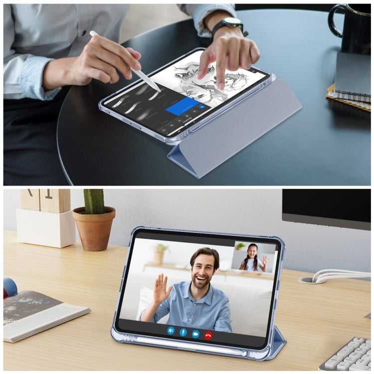 For iPad Pro 11 2024 Tri-fold Holder TPU Cover Frosted Leather Smart Tablet Case withh Pen Slot(Purple) - iPad Pro 11 2024 Cases by PMC TechLife | Online Shopping South Africa | PMC TechLife | Buy Now Pay Later Mobicred