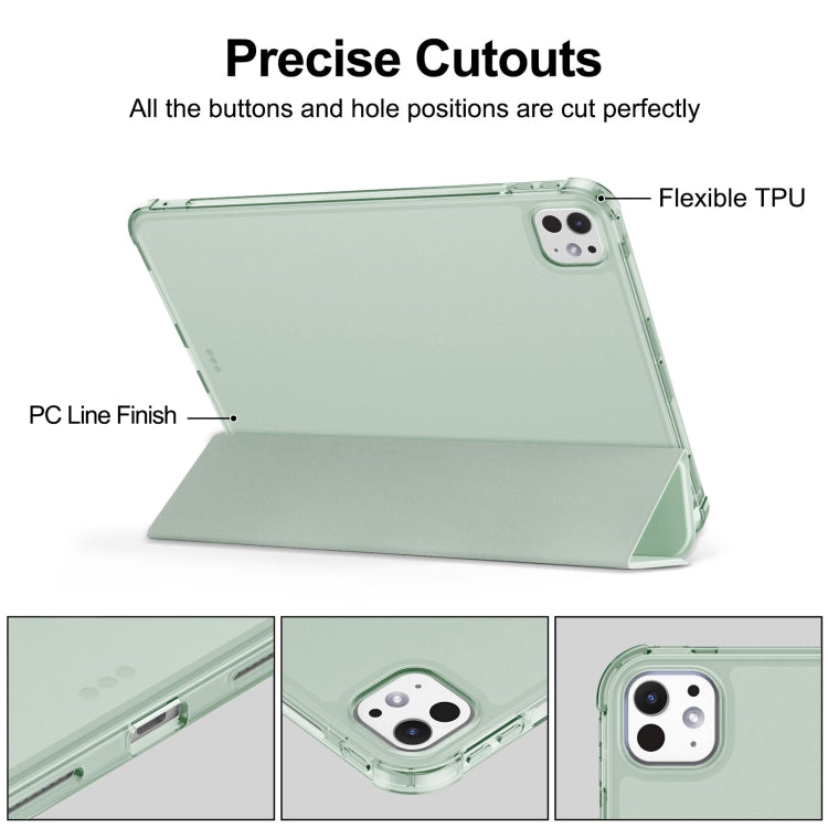 For iPad Pro 11 2024 Tri-fold Holder TPU Cover Frosted Leather Smart Tablet Case withh Pen Slot(Matcha Green) - iPad Pro 11 2024 Cases by PMC TechLife | Online Shopping South Africa | PMC TechLife | Buy Now Pay Later Mobicred