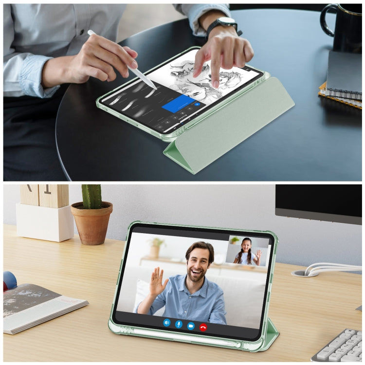 For iPad Pro 11 2024 Tri-fold Holder TPU Cover Frosted Leather Smart Tablet Case withh Pen Slot(Matcha Green) - iPad Pro 11 2024 Cases by PMC TechLife | Online Shopping South Africa | PMC TechLife | Buy Now Pay Later Mobicred