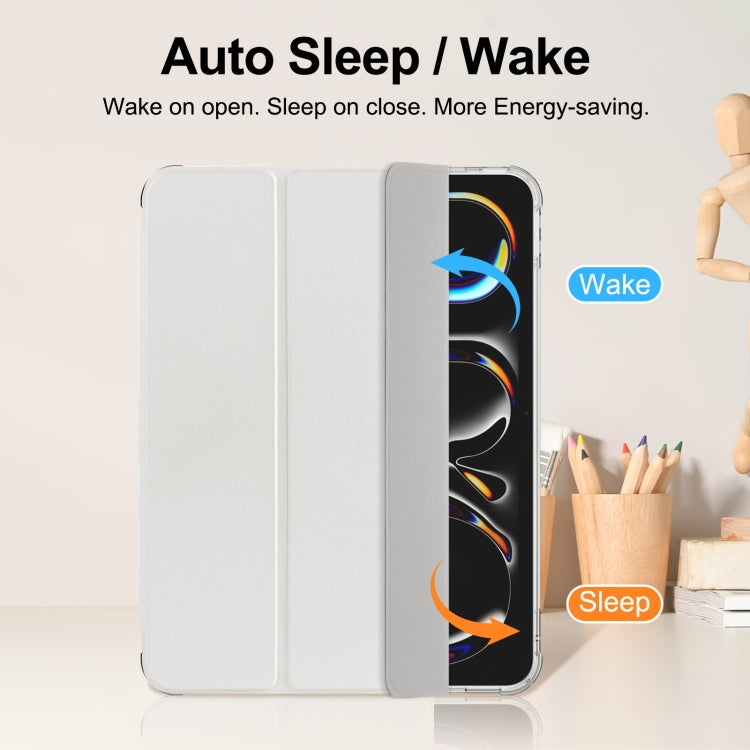 For iPad Pro 11 2024 Tri-fold Holder TPU Cover Frosted Leather Smart Tablet Case withh Pen Slot(Grey) - iPad Pro 11 2024 Cases by PMC TechLife | Online Shopping South Africa | PMC TechLife | Buy Now Pay Later Mobicred