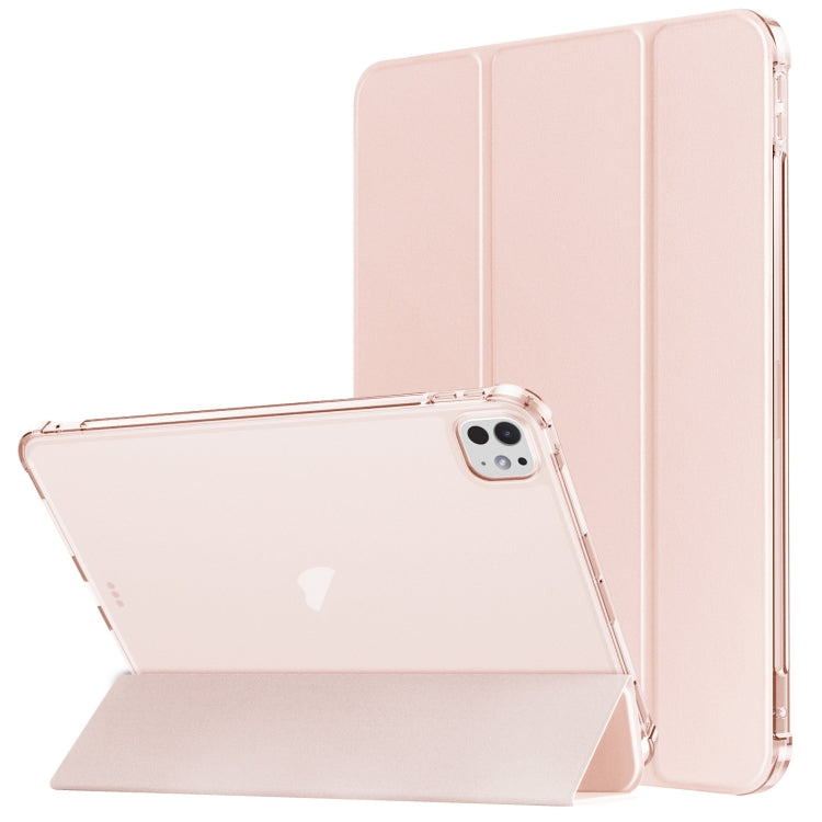 For iPad Pro 11 2024 Tri-fold Holder TPU Cover Frosted Leather Smart Tablet Case withh Pen Slot(Rose Gold) - iPad Pro 11 2024 Cases by PMC TechLife | Online Shopping South Africa | PMC TechLife | Buy Now Pay Later Mobicred