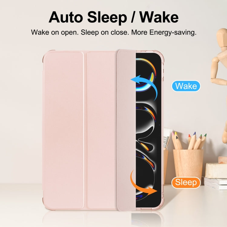 For iPad Pro 11 2024 Tri-fold Holder TPU Cover Frosted Leather Smart Tablet Case withh Pen Slot(Rose Gold) - iPad Pro 11 2024 Cases by PMC TechLife | Online Shopping South Africa | PMC TechLife | Buy Now Pay Later Mobicred