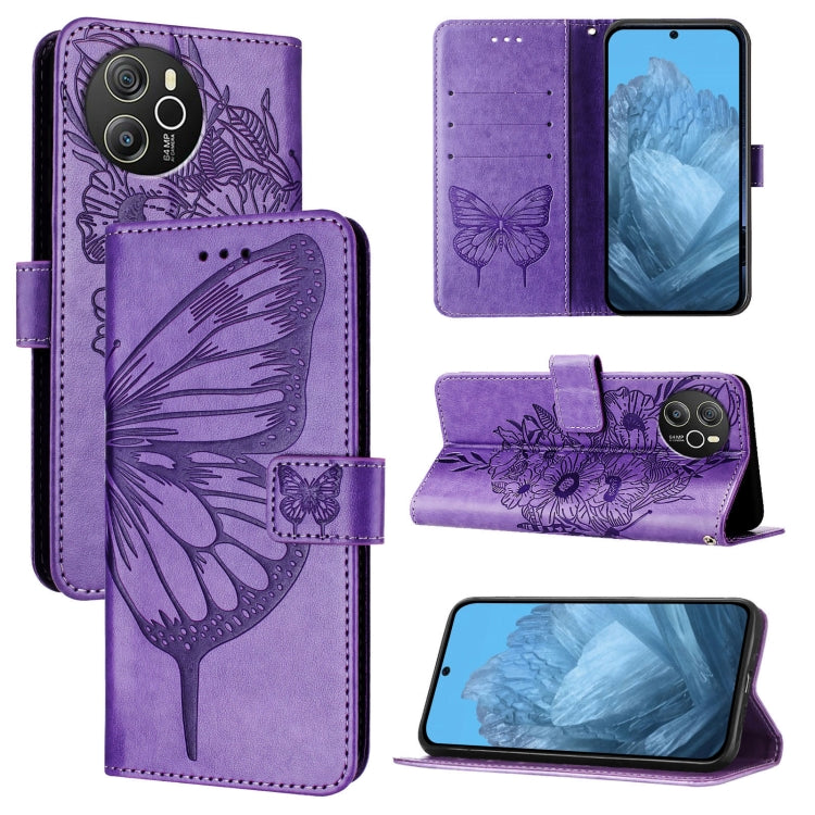 For Blackview Shark 8 Embossed Butterfly Leather Phone Case(Purple) - More Brand by PMC TechLife | Online Shopping South Africa | PMC TechLife | Buy Now Pay Later Mobicred