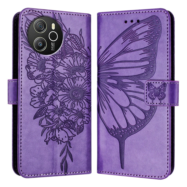 For Blackview Shark 8 Embossed Butterfly Leather Phone Case(Purple) - More Brand by PMC TechLife | Online Shopping South Africa | PMC TechLife | Buy Now Pay Later Mobicred