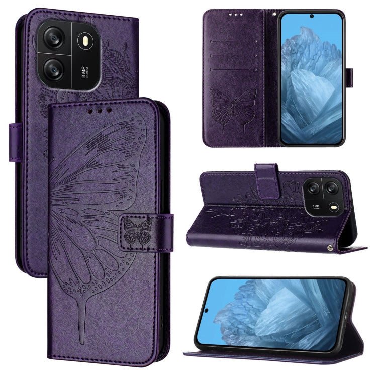 For Blackview Wave 6C Embossed Butterfly Leather Phone Case(Dark Purple) - More Brand by PMC TechLife | Online Shopping South Africa | PMC TechLife | Buy Now Pay Later Mobicred
