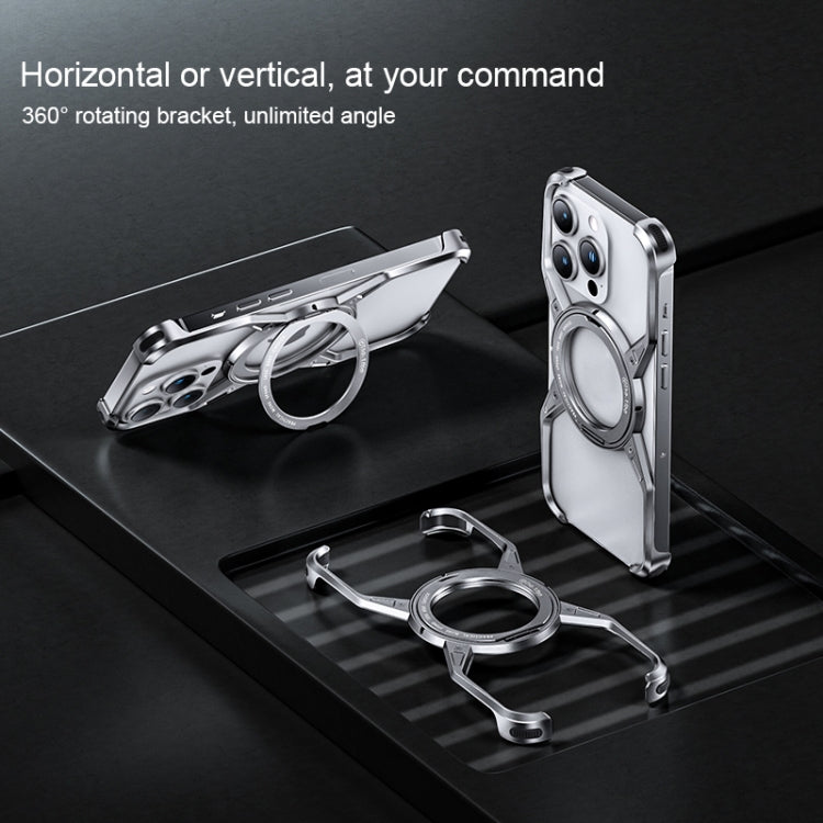 For iPhone 16 Pro Max Aluminum Alloy Frameless 360-Degree Rotating Phone Case(Silver) - iPhone 16 Pro Max Cases by PMc TechLife | Online Shopping South Africa | PMc TechLife | Buy Now Pay Later Mobicred