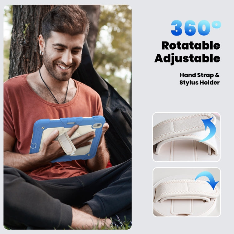 For iPad Air 11 2025 / 2024 Turntable Holder Silicone Hybrid PC Tablet Case with Shoulder Strap(Beige + Cyan-blue) - free shipping - PMC TechLife - Order now!