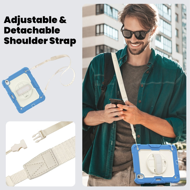For iPad Air 11 2025 / 2024 Turntable Holder Silicone Hybrid PC Tablet Case with Shoulder Strap(Beige + Cyan-blue) - free shipping - PMC TechLife - Order now!