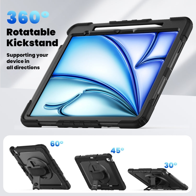 For iPad Air 13 2025 / 2024 Turntable Holder Silicone Hybrid PC Tablet Case with Shoulder Strap(Black) - free shipping - PMC TechLife - Order now!