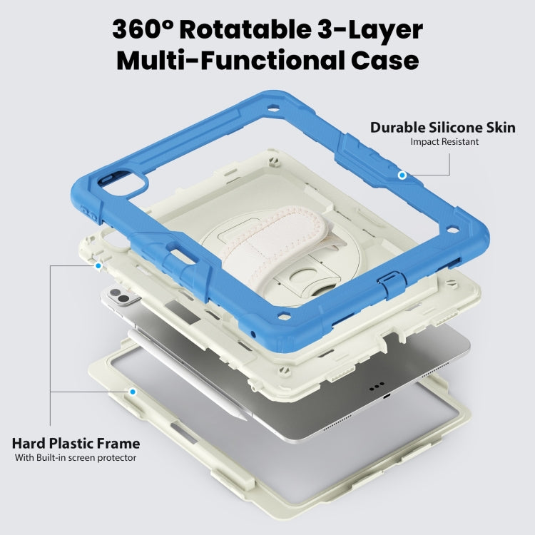 For iPad Pro 13 2024 Silicone Hybrid PC Tablet Case with Shoulder Strap(Beige + Cyan-blue) - iPad Pro 13 2024 Cases by PMC TechLife | Online Shopping South Africa | PMC TechLife | Buy Now Pay Later Mobicred