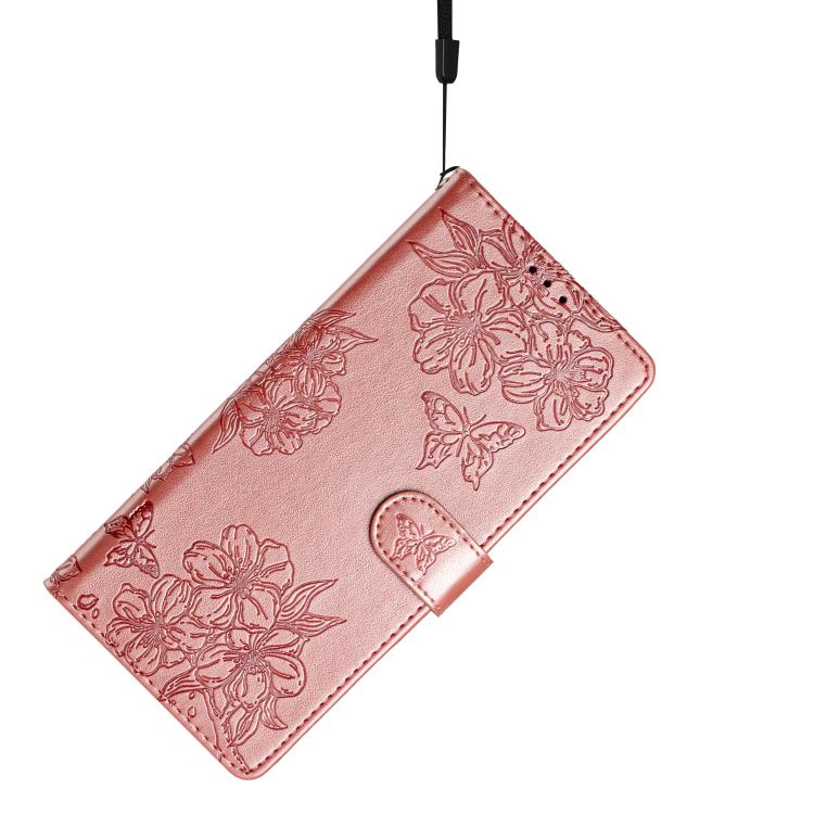 For iPhone 16e Cherry Blossom Butterfly Skin Feel Embossed PU Phone Case(Rose Gold) - iPhone 16e Cases by PMC TechLife | Online Shopping South Africa | PMC TechLife | Buy Now Pay Later Mobicred