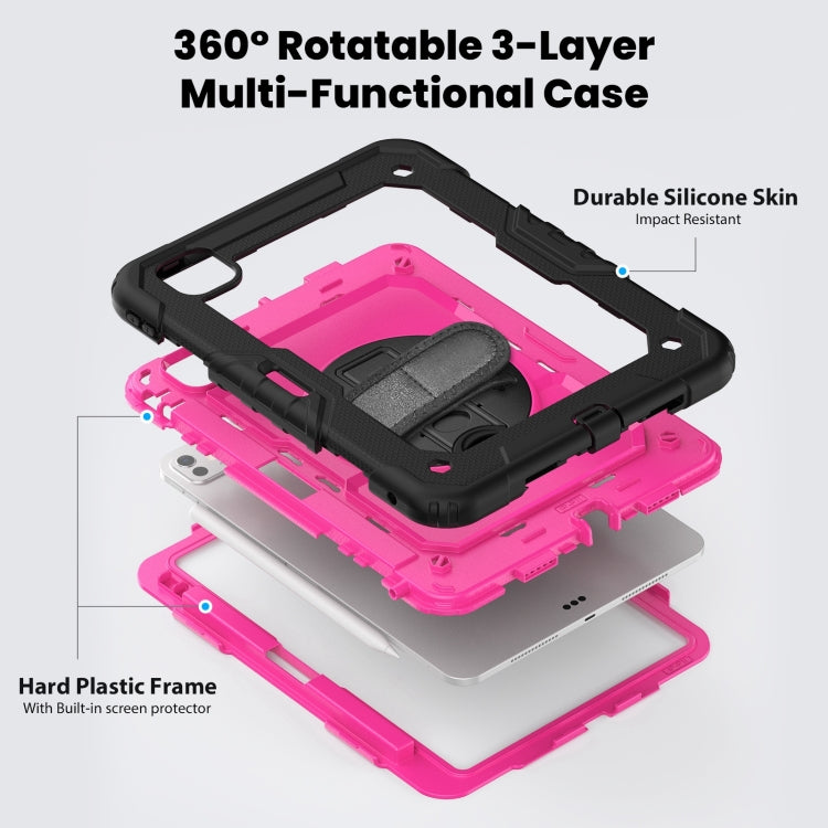 For iPad Pro 11 2024 Silicone Hybrid PC Tablet Case with Shoulder Strap(Rose Red + Black) - iPad Pro 11 2024 Cases by PMC TechLife | Online Shopping South Africa | PMC TechLife | Buy Now Pay Later Mobicred
