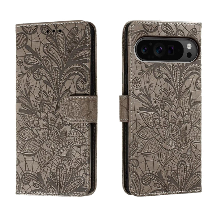 For Google Pixel 9 Pro Lace Flower Embossing Flip Leather Phone Case(Grey) - free shipping - PMC TechLife - Order now!