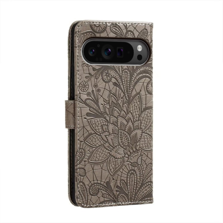 For Google Pixel 9 Pro Lace Flower Embossing Flip Leather Phone Case(Grey) - free shipping - PMC TechLife - Order now!