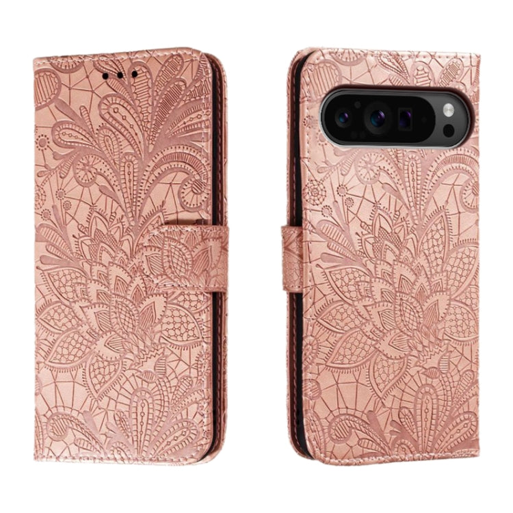 For Google Pixel 9 Pro Lace Flower Embossing Flip Leather Phone Case(Rose Gold) - Google Cases by PMC TechLife | Online Shopping South Africa | PMC TechLife | Buy Now Pay Later Mobicred