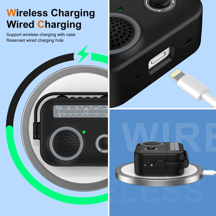For AirPods 2 / 1 Radio Style Wireless Bluetooth Earphones Shockproof Protective Case(Black) - For AirPods 1/2 by PMC Jewellery | Online Shopping South Africa | PMC Jewellery | Buy Now Pay Later Mobicred